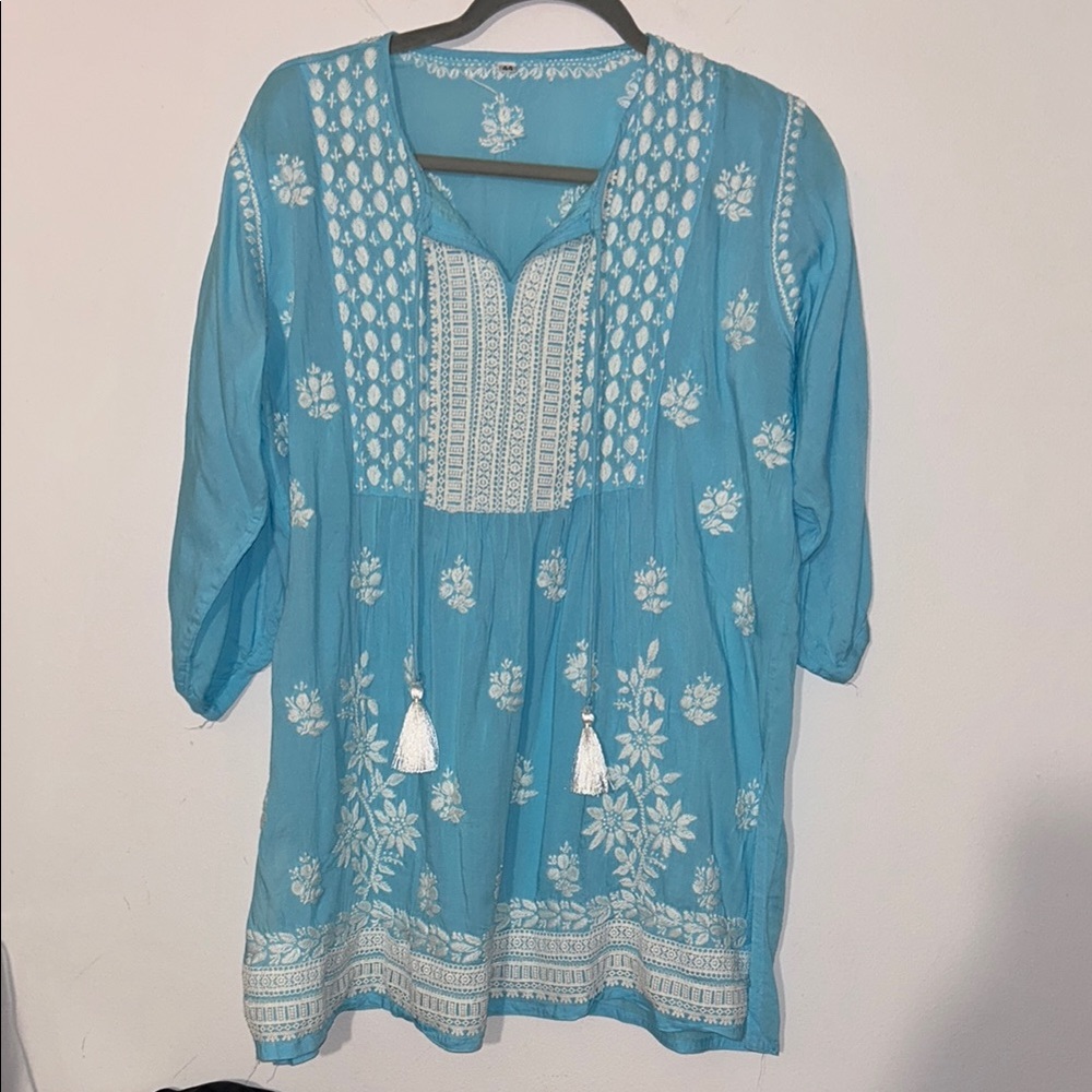Blue Embroidered Women's Top